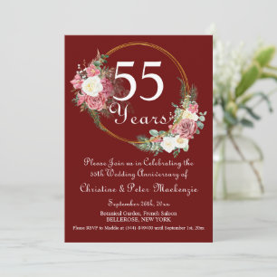 55th Emerald Wedding Anniversary Roses Gold Frame Invitation