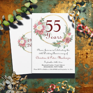 55th Emerald Wedding Anniversary Roses Gold Frame Invitation