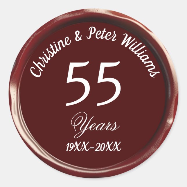 55th Emerald Wedding Burgundy Wax Seal Sticker (Front)