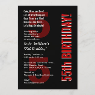 55th Modern Birthday Black White Red Template