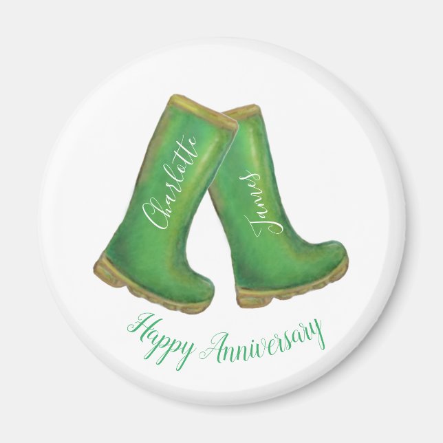 55th or any emerald wedding anniversary welly boot magnet (Front)