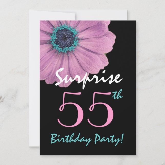 55th Surprise Birthday Pretty Pink Daisy Invitation (Front)