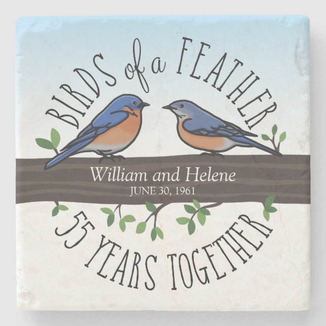 55th Wedding Anniversary, Bluebirds of a Feather Stone Coaster (Front)