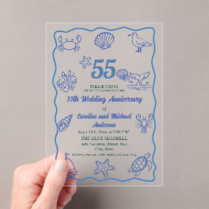 55th Wedding Anniversary Chic Hand Drawn Sea Life Acrylic Invitations