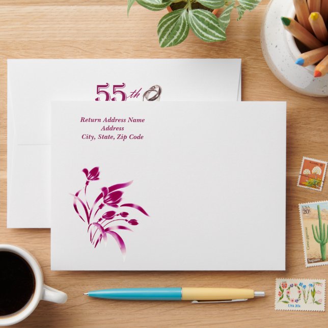 55th Wedding Anniversary Elegant Floral Custom Envelope (Desk)