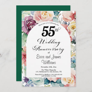 55th Wedding Anniversary Elegant Script Floral Invitation