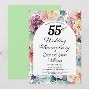 55th Wedding Anniversary Elegant Script Floral Invitation