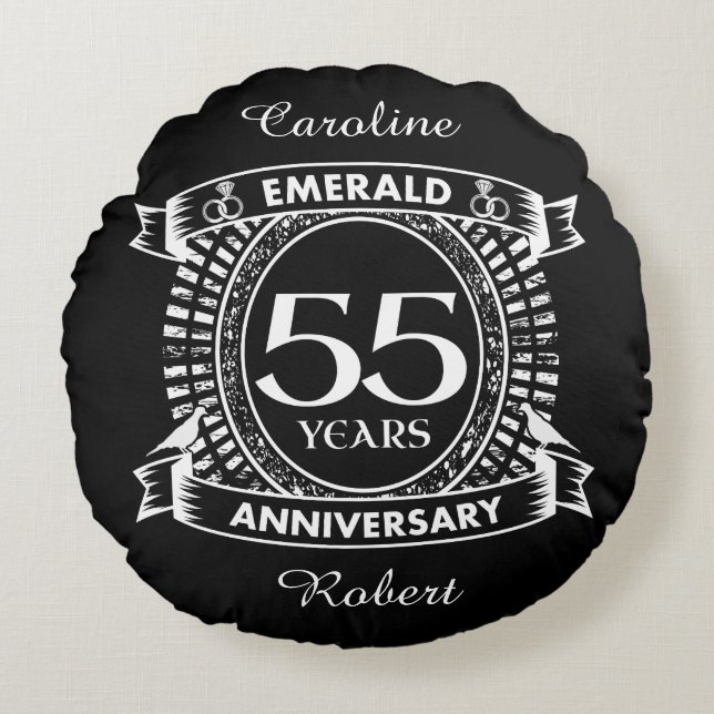 55th wedding anniversary emerald crest round cushion (Front)