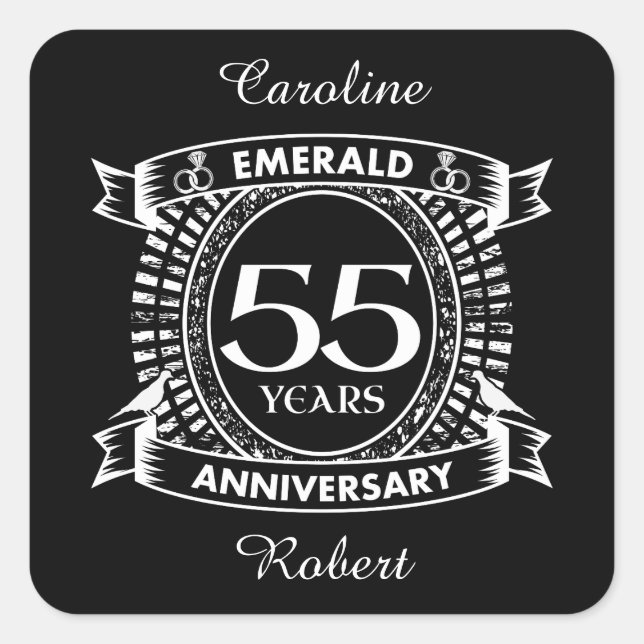 55th wedding anniversary emerald crest square sticker (Front)
