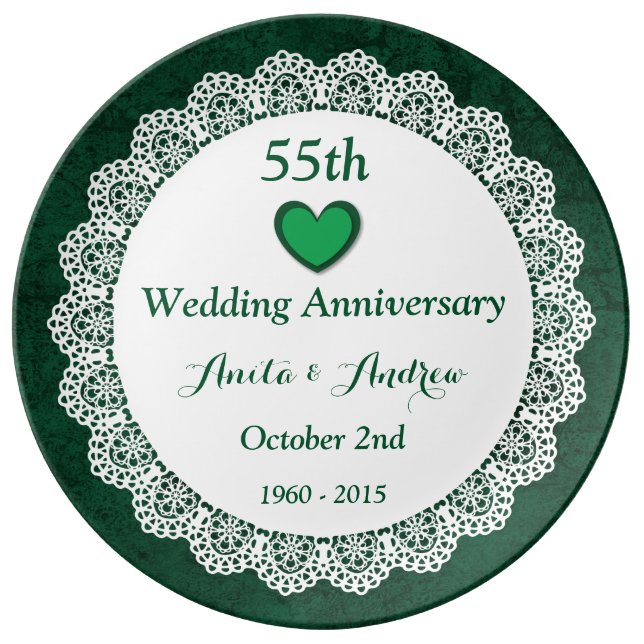 55th Wedding Anniversary EMERALD GREEN Lace W55D Plate (Front)