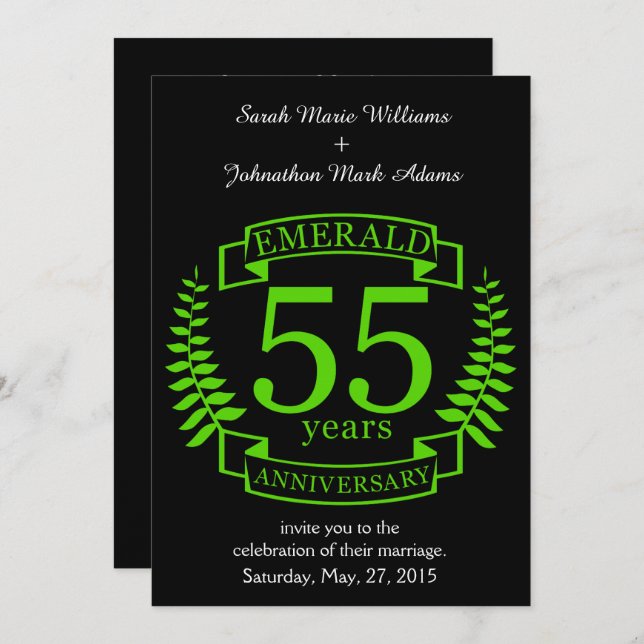 55th Wedding ANNIVERSARY EMERALD Invitation (Front/Back)