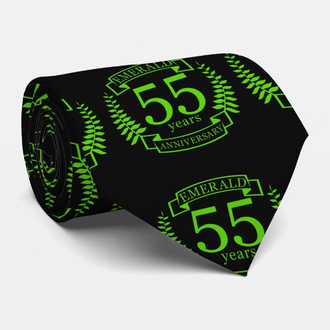 55th Wedding ANNIVERSARY EMERALD Tie (Rolled)