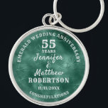 55th WEDDING ANNIVERSARY Emerald Wedding Editable Key Ring<br><div class="desc">Editable script text with personal names wedding anniversary date,  in emerald and white tones; emerald background. An elegant and stylish keepsake gift in celebration of a fifty-fifth wedding anniversary. Or any anniversary as the text is fully editable.</div>