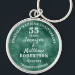 55th WEDDING ANNIVERSARY Emerald Wedding Editable Key Ring<br><div class="desc">Editable script text with personal names wedding anniversary date,  in emerald and white tones; emerald background. An elegant and stylish keepsake gift in celebration of a fifty-fifth wedding anniversary. Or any anniversary as the text is fully editable.</div>