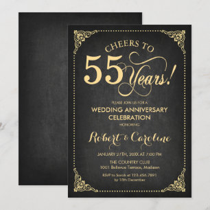 55th Wedding Anniversary - Gold Chalkboard Invitation