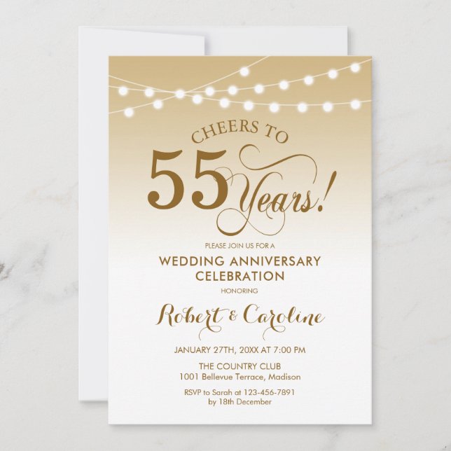 55th Wedding Anniversary - Gold White Invitation (Front)