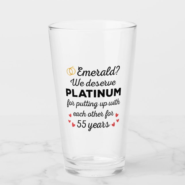 55th Wedding Anniversary I - Emerald Funny Couple Glass (Front)