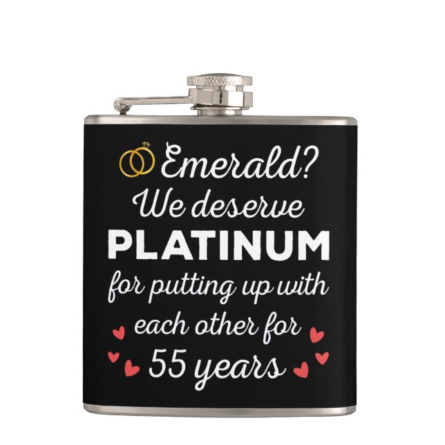 55th Wedding Anniversary I - Emerald Funny Couple Hip Flask (Front)