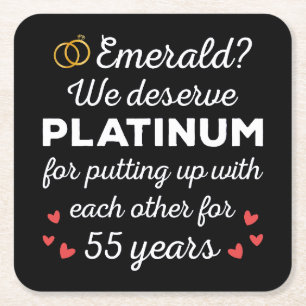 55th Wedding Anniversary I - Emerald Funny Couple Square Paper Coaster