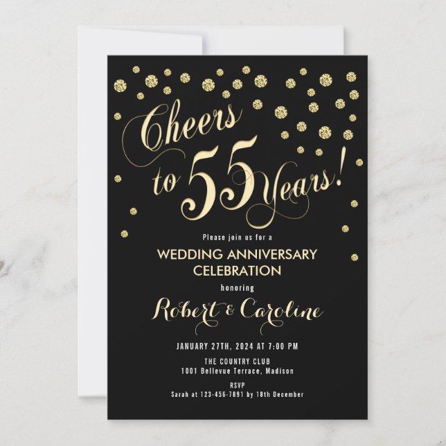 55th Wedding Anniversary Invitation - Black & Gold (Front)