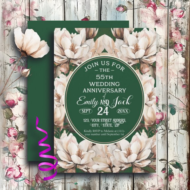 55th Wedding Anniversary Magnolias Invitation (Creator Uploaded)
