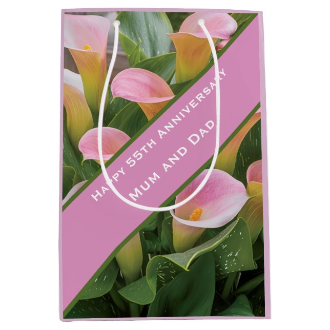 55th Wedding Anniversary Pink Calla Lily Medium Gift Bag (Front)