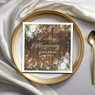 55th Wedding Anniversary Rustic String Lights Napkin