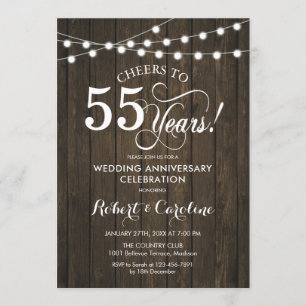 55th Wedding Anniversary - Rustic Wood Invitation