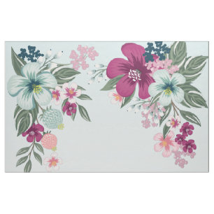 56" Inch Wide Cotton Fabric Tropical Flowers on Bl