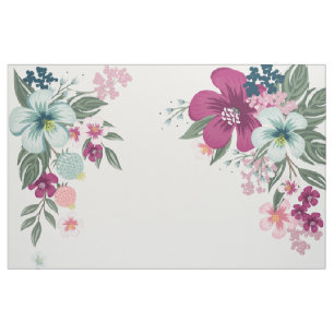 56" Inch Wide Cotton Fabric Tropical Flowers on Wh