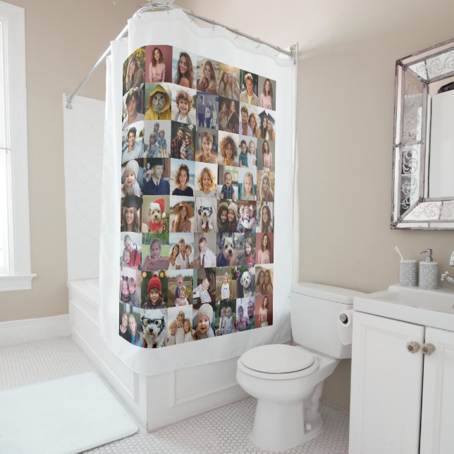 56 Photo Collage - Modern Minimal White Shower Curtain (In Situ)