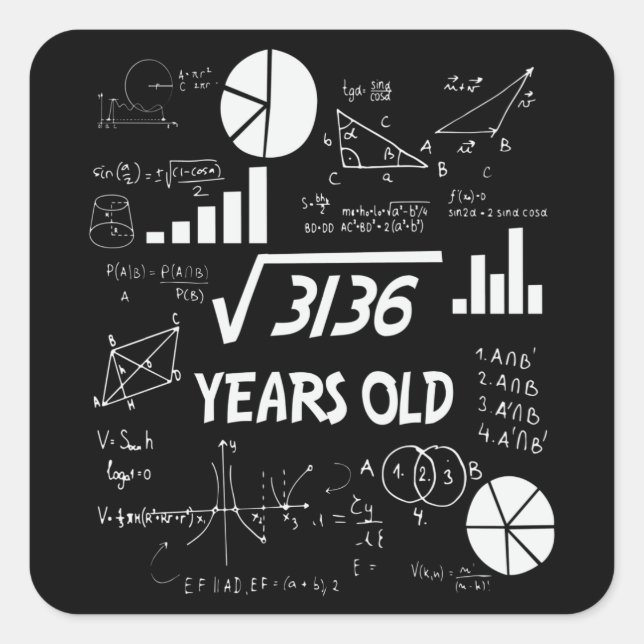 56 Years Old Bday Math Teacher 56th Birthday Gift Square Sticker (Front)