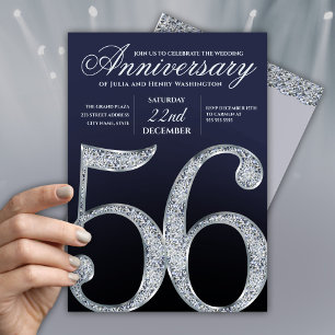 56th Anniversary Diamond Silver Navy Blue Modern Invitation