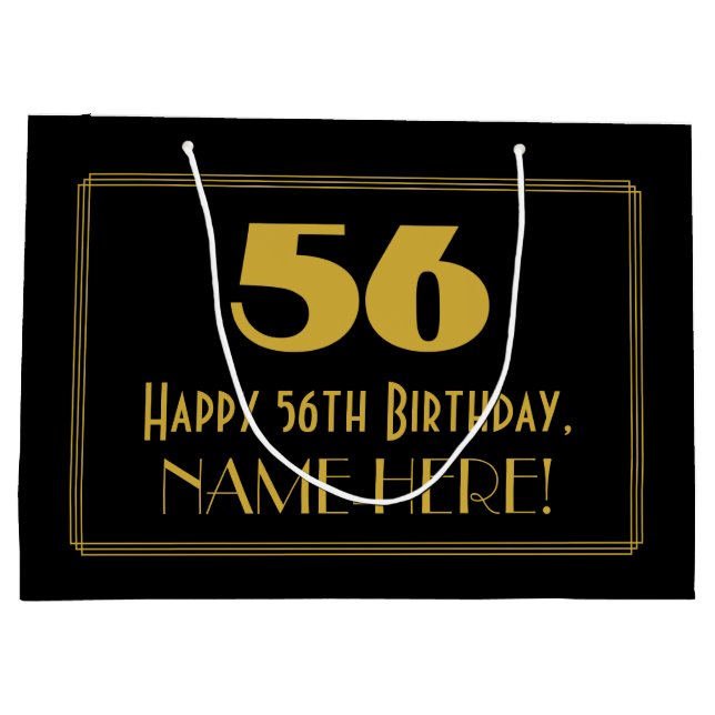 56th Birthday — Art Deco Inspired Look "56" & Name Large Gift Bag (Back)