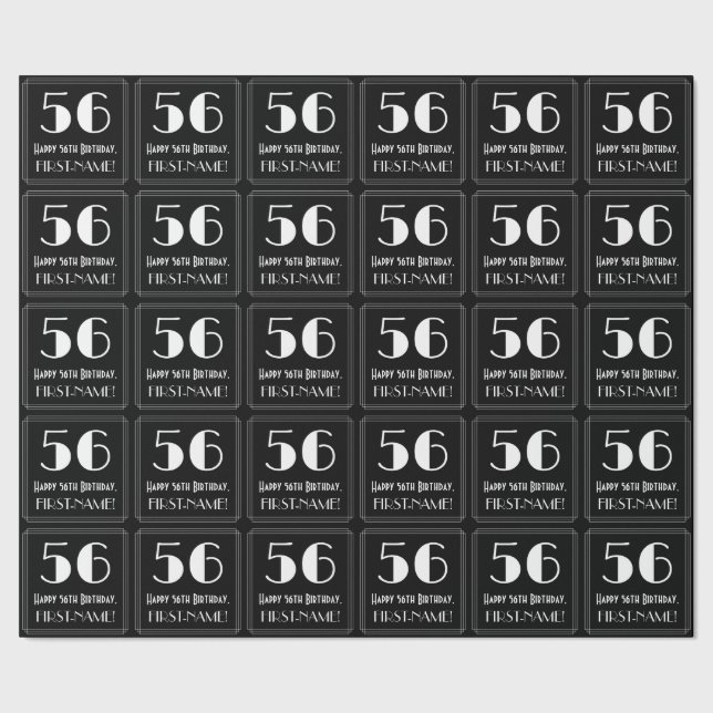 56th Birthday - Art Deco Inspired Look "56", Name Wrapping Paper (Seam)