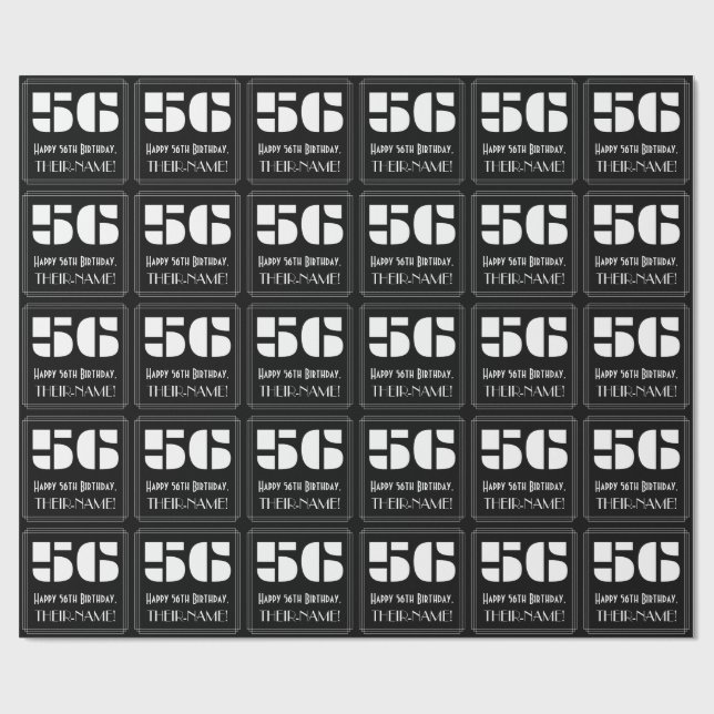 56th Birthday: Art Deco Inspired Look "56" & Name Wrapping Paper (Flat)
