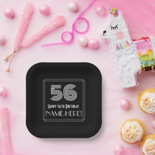 56th Birthday — Art Deco Inspired Look “56” Paper Plate