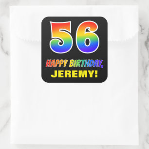 56th Birthday: Bold, Fun, Simple, Rainbow 56 Square Sticker