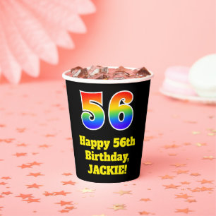 56th Birthday: Colourful, Fun, Exciting, Rainbow 5 Paper Cups