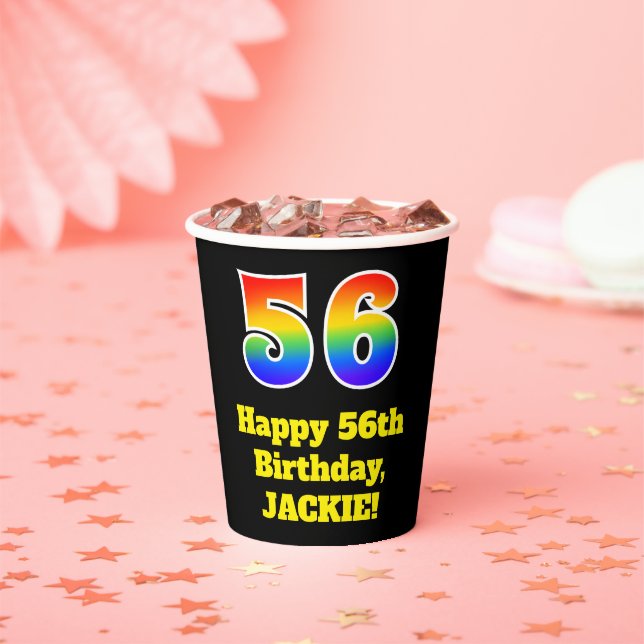56th Birthday: Colourful, Fun, Exciting, Rainbow 5 Paper Cups (Insitu)