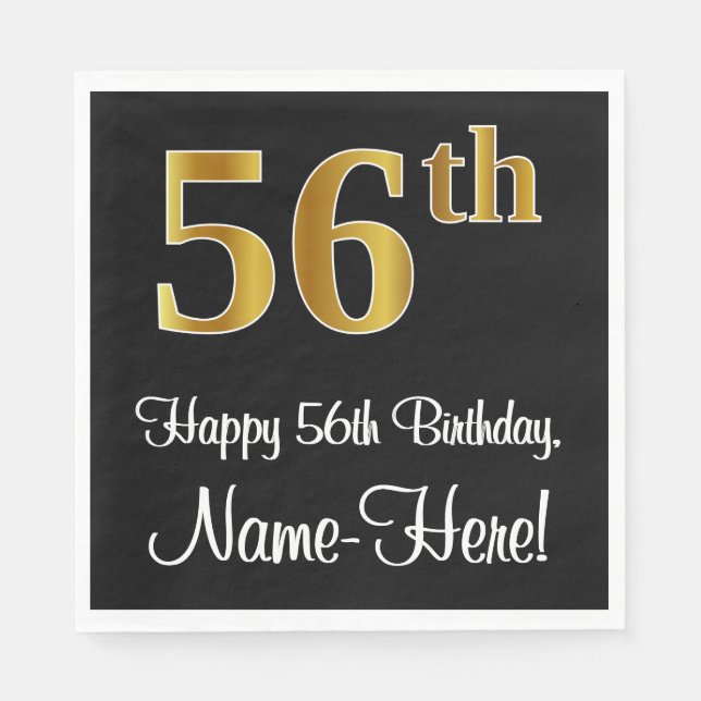 56th Birthday ~ Elegant Luxurious Faux Gold Look # Napkin (Front)