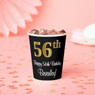 56th Birthday - Elegant Luxurious Faux Gold Look # Paper Cups