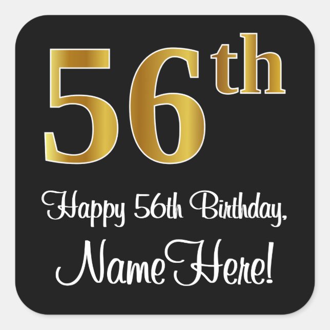 56th Birthday – Elegant Luxurious Faux Gold Look # Square Sticker (Front)