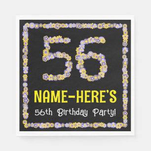 56th Birthday: Floral Flowers Number, Custom Name Napkin