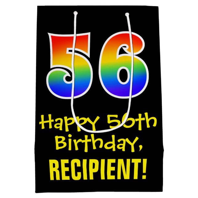 56th Birthday: Fun, Bold, Colourful, Rainbow "56" Medium Gift Bag (Back)
