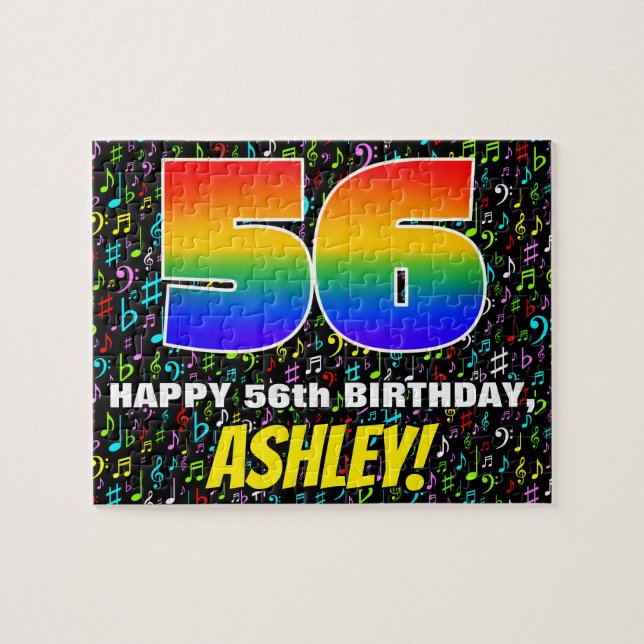 56th Birthday — Fun, Colourful Music Symbols & “56 Jigsaw Puzzle (Horizontal)