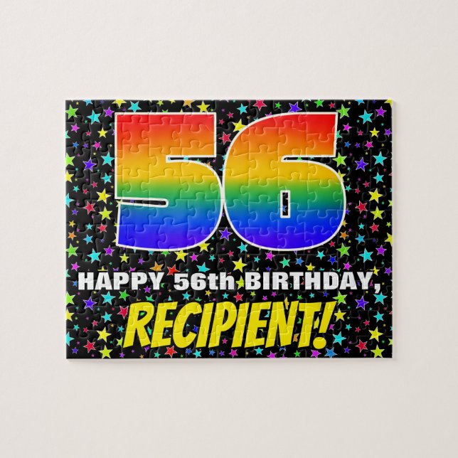 56th Birthday — Fun, Colourful Star Field Pattern Jigsaw Puzzle (Horizontal)