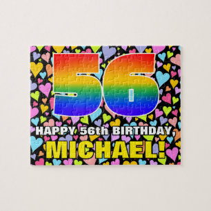 56th Birthday — Fun, Loving Heart Shapes + “56” Jigsaw Puzzle