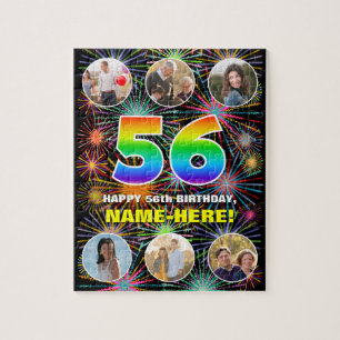 56th Birthday: Fun Rainbow #, Custom Name + Photos Jigsaw Puzzle