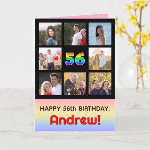 56th Birthday: Fun Rainbow #, Custom Photos + Name Card
